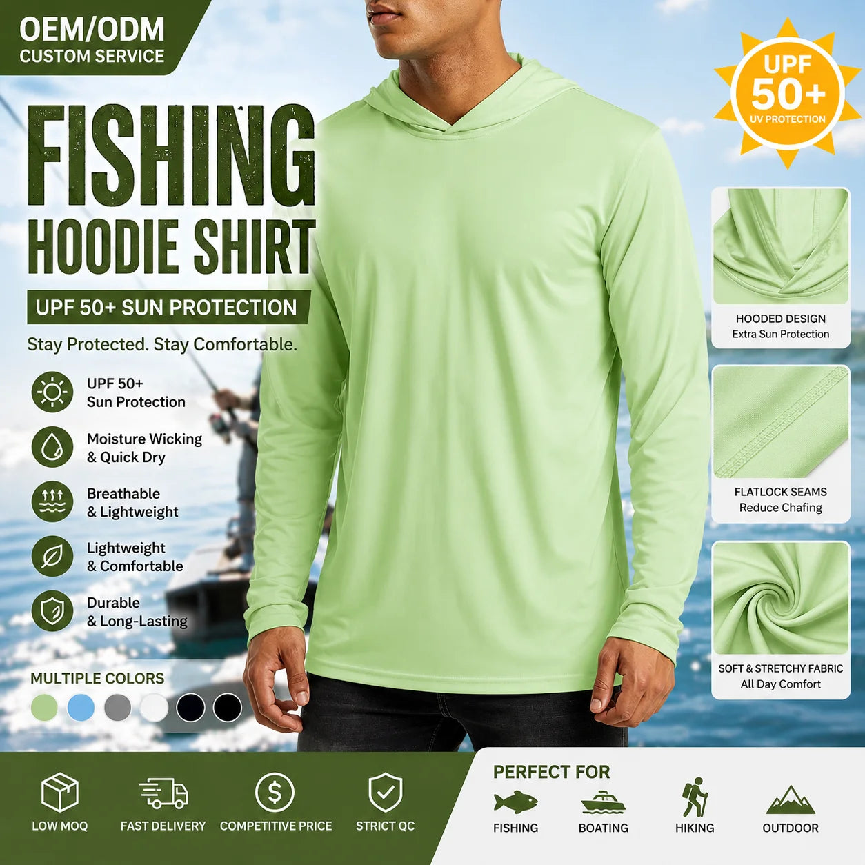 High Quality Custom Men's UV protection Sublimation Lightweight Long Sleeve Fishing Hoodie Wear Quick Dry Upf 50 Fishing Shirt