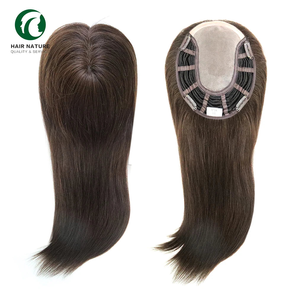 TP18 14" Beautiful Shine Chinese Human Hair Toupee for Women
