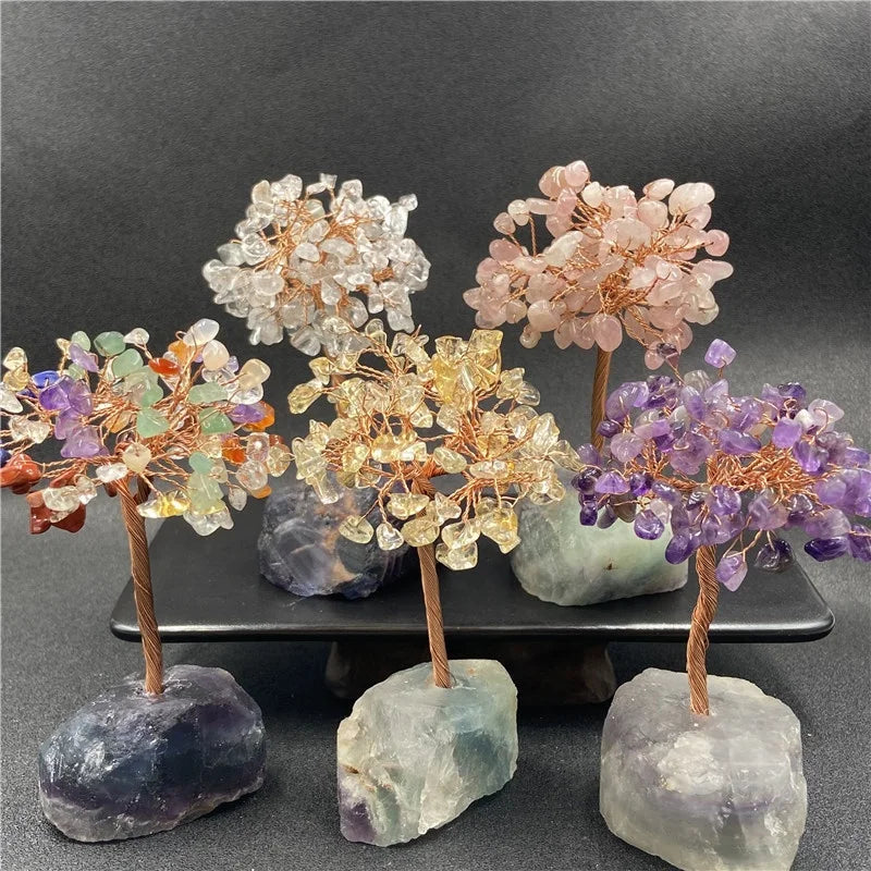 Natural Chakra Amethyst Rose Quartz Citrine Tree Raw Copper Wire Crystal Gravel Tree Handmade Crafts Fortune Tree Ornaments