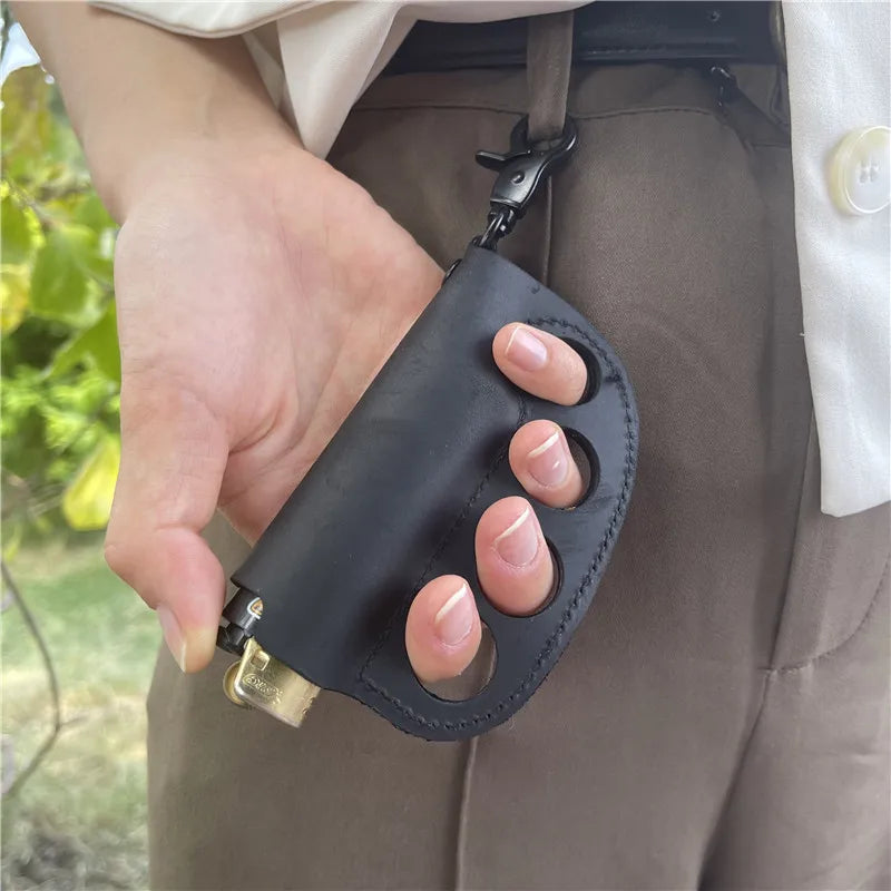 Leather BBQ Cigarette Lighter Case Outdoor Self Defense Keychain Camping Self Defense Tools Cover Outdoor Fires Case