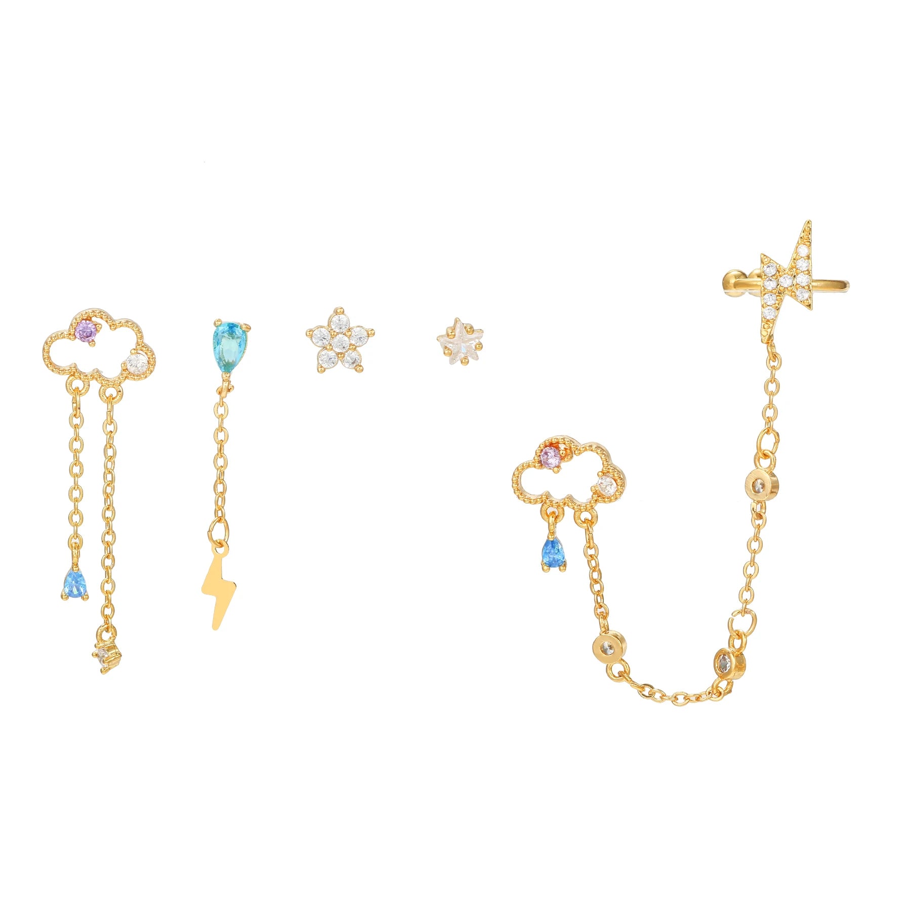 6Pcs Elegant Cloud Tassel Earrings S925 Silver with Vibrant Gemstones Perfect Gift Jewelry Set