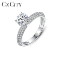 CZCITY S925 Silver Sterling Rings Moissanite Female Wedding Bridal Jewelry Clear CZ Round Finger Rings for Women Wedding