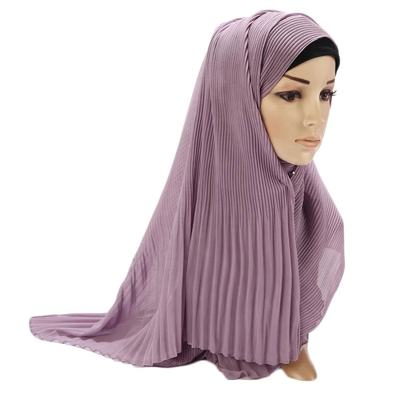 MIO Muslim Solid Colour Chiffon Women Arabia Wrinkle Turban Tudung Crinkle Scarf Hijabs