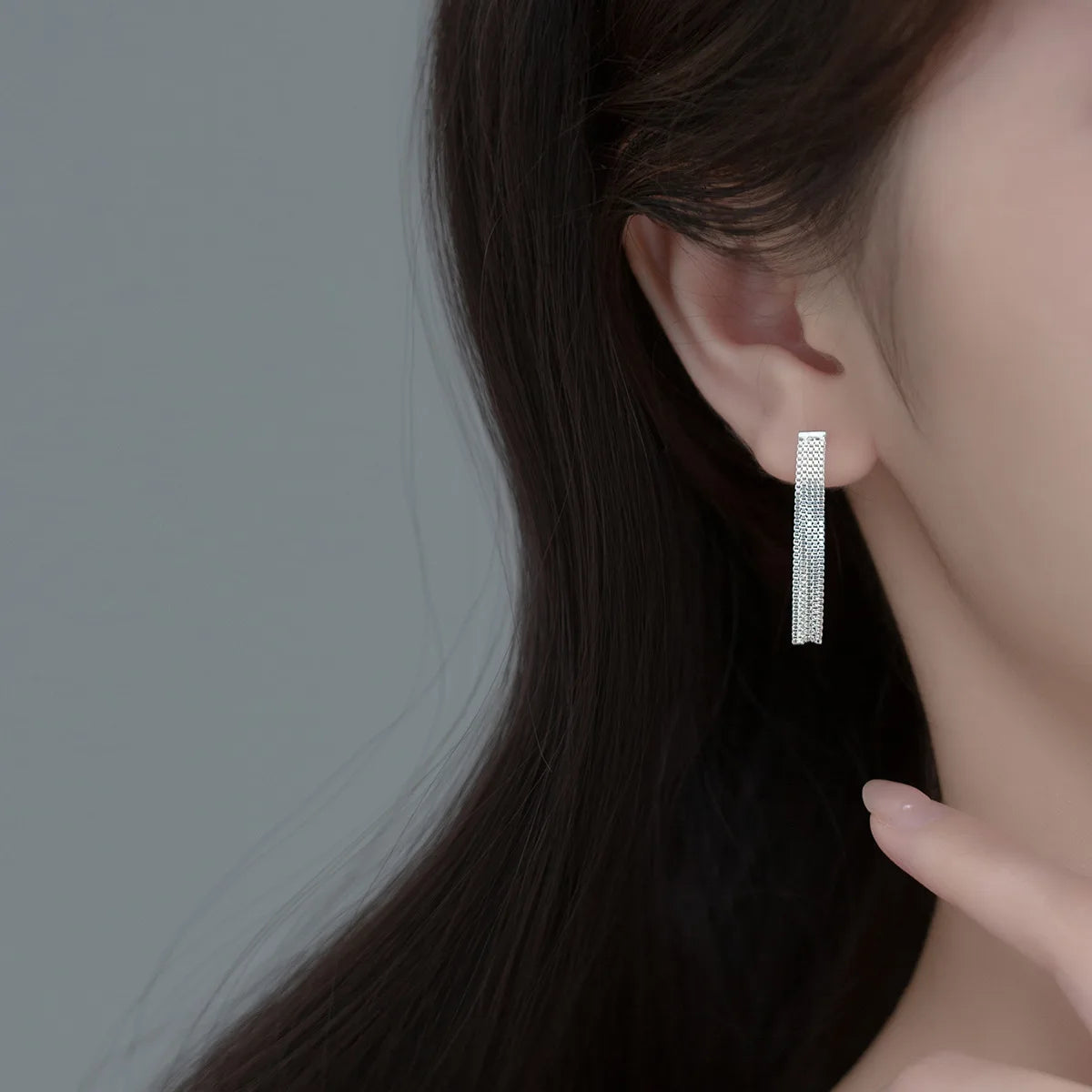 Fine Jewelry Design S925 Sterling Silver Chains Tassel Drop Earrings for Women M00786