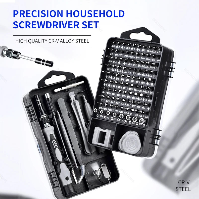 117-in-1 Electric DIY Repair Tool Set Customizable OEM Phone & Computer Chrome Phillips Screwdriver with Steel & Plastic Handles