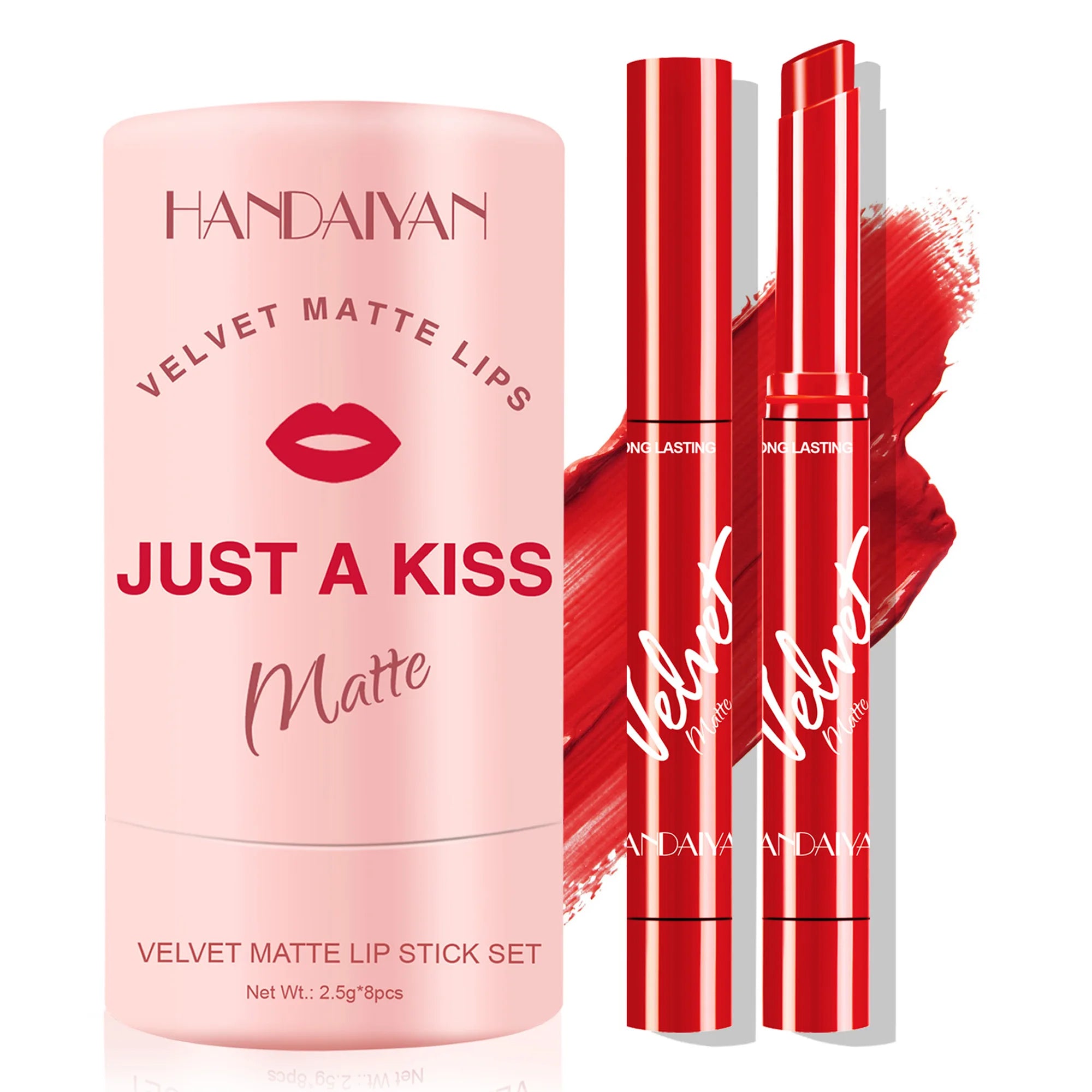 HANDAIYAN Moisturizing Waterproof Matte Creamy Lipstick Stick Set 8 Colors High Pigmented Long-lasting Vegan Makeup