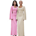 Autumn New Arrival Fashion Sexy Solid Color Casual Loose Dress Long Sleeve Elegant Party Long Dress for Women