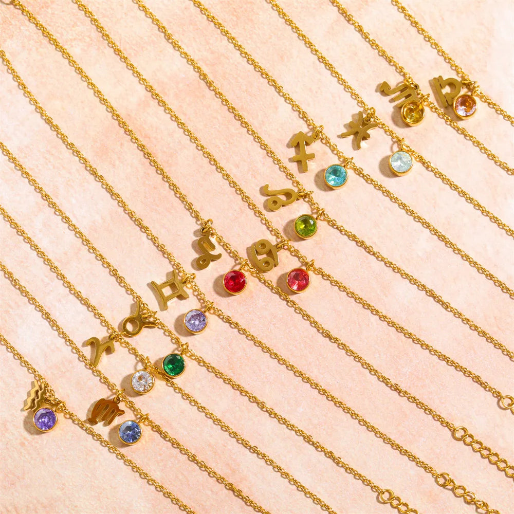 Exquisite Zodiac Birthstone Bracelet 18K Gold Waterproof Stainless Steel Gemini Bracelet Sagittarius Bracelet Gifts for Women