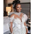 Guangzhou Auyan Spring Elegant Pearl Long Sleeve Lace Sequin White Bridal Mermaid Long Sleeve Wedding Hemline Dress