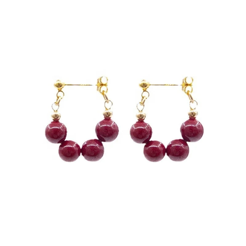 2024 Red Cinnabar Earrings 925 Silver Needle Retro  Antique Pure Silver Natural Jade Light Luxury High Sense