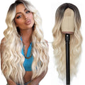 Hot Sales 26 Inch Small Area Lace Wigs Body Wave Synthetic Wigs Platinum Blonde Lace Front Synthetic Wigs