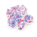 RPG DND Dice Set Polyhedral 16mm Resin Silver Glitter and Blue Stars with Dark pink Ink Custom Dice