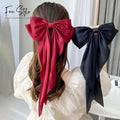 2026 Top Ranking Hair Accessories Silky Satin Spring Summer Solid Long Tail Bows Clip Hairpin