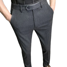 Men's Business Formal Suit Pants Straight Mid Casual 100% Polyester Anti-Wrinkle Breathable Summer Drape Embroidery Elastic