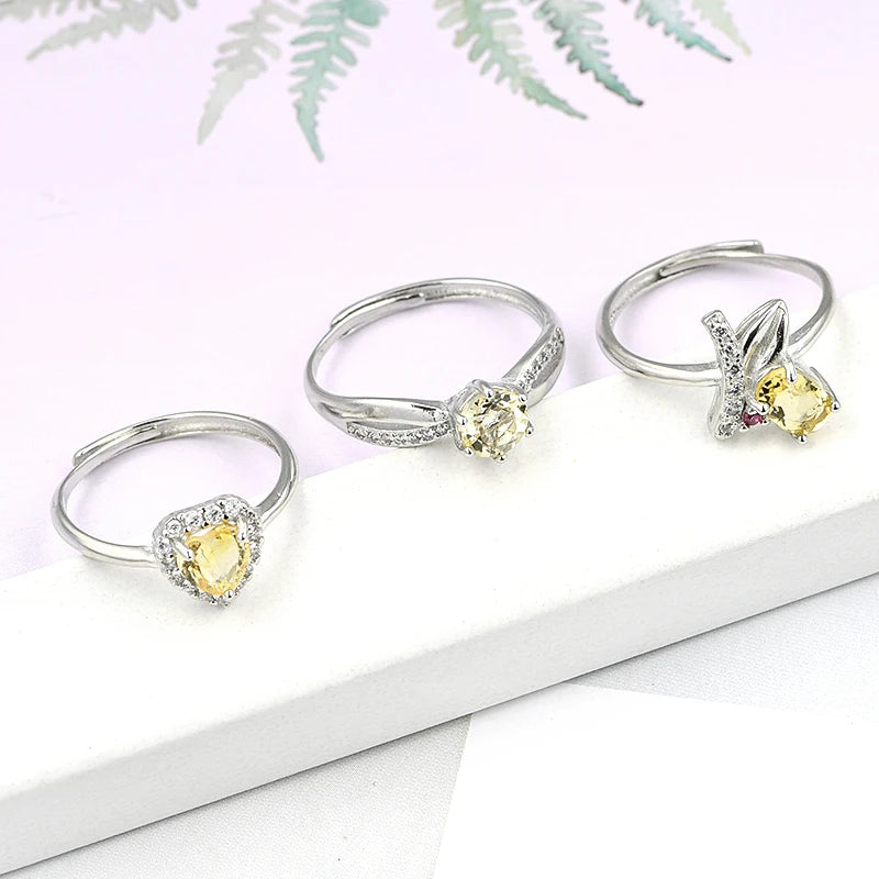 Exquisite 6mm 5*7mm Brass Natural Crystal Citrine Adjustable Natural Gemstone Ring