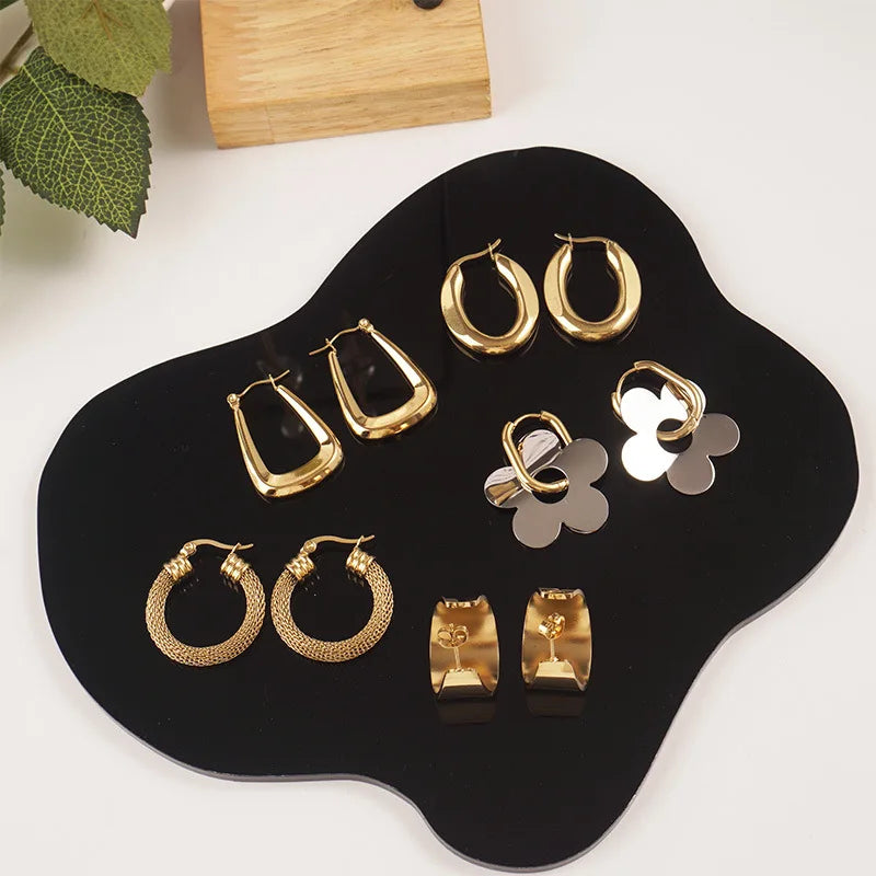 Wholesale High End Stainless Steel Non Tarnish Fine Jewelry Statement Flower U Shaped Chunky Gold Plated Hoop Earrings