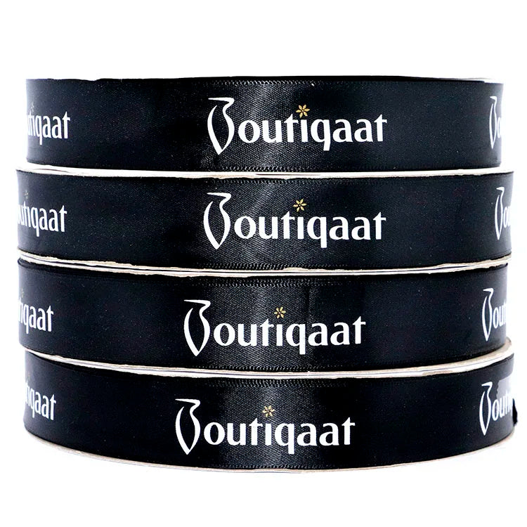 Hot Sale Wholesale Ribbon Custom logo Brand Name 1 Inch 25 mm Black Polyester Printed Satin Ribbon logo
