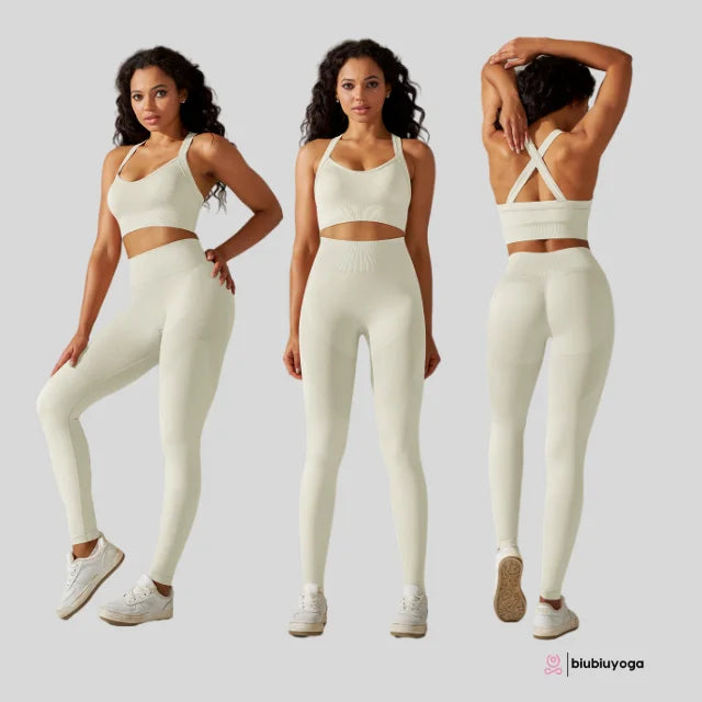 Seamless Knitting Thread Solid Color Elastic Waist Four-Way Stretch Yoga Set Sports Running Fitness Breathable Reversible