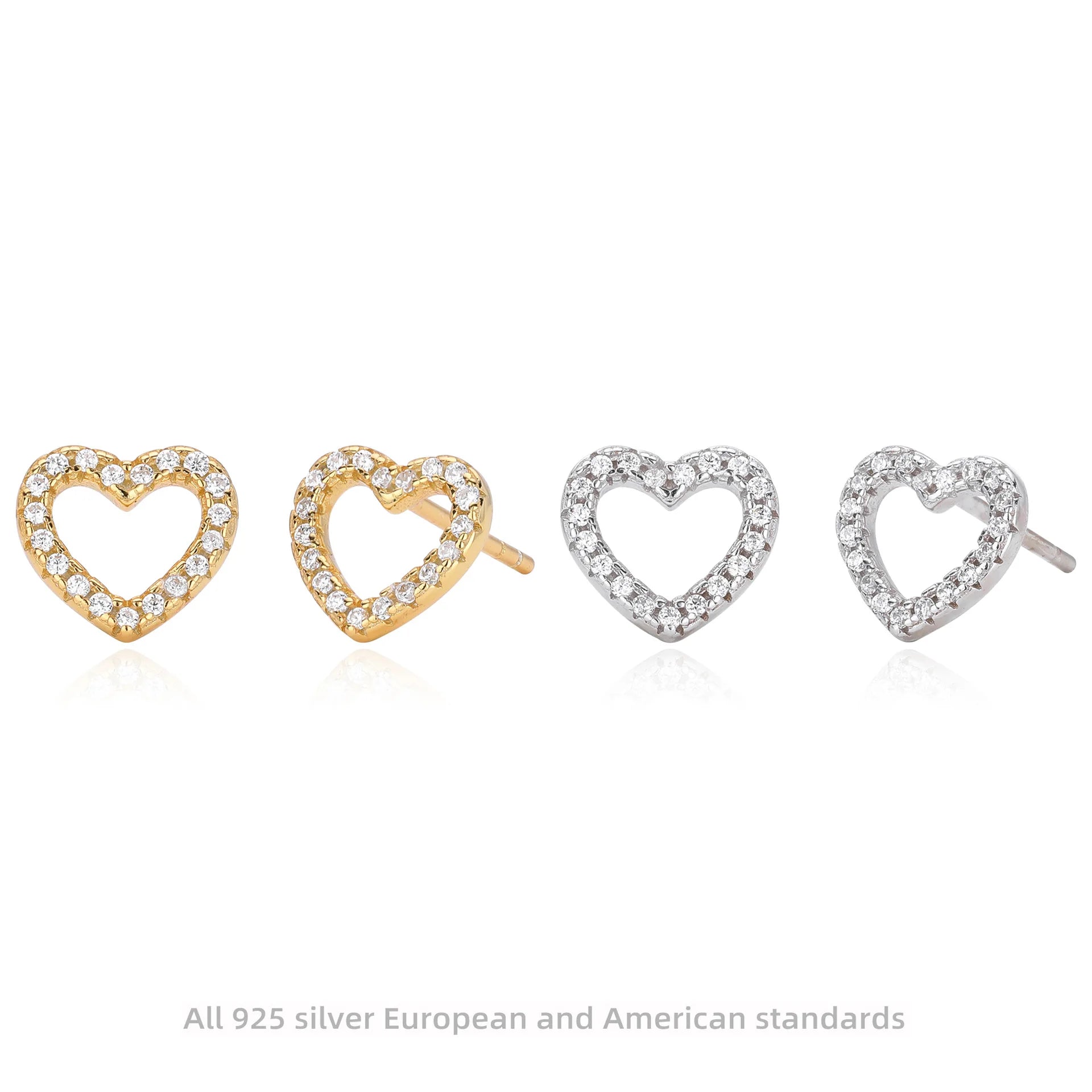 Cute Zircon Small Studs Earrings Daily Jewelry 925 Sterling Silver Heart Earrings Women
