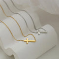 Fashion 18K Gold Plated Sideways Cross Charm Necklace Non Fade High Polish Stainless Steel Horizontal Cross Necklace for Women