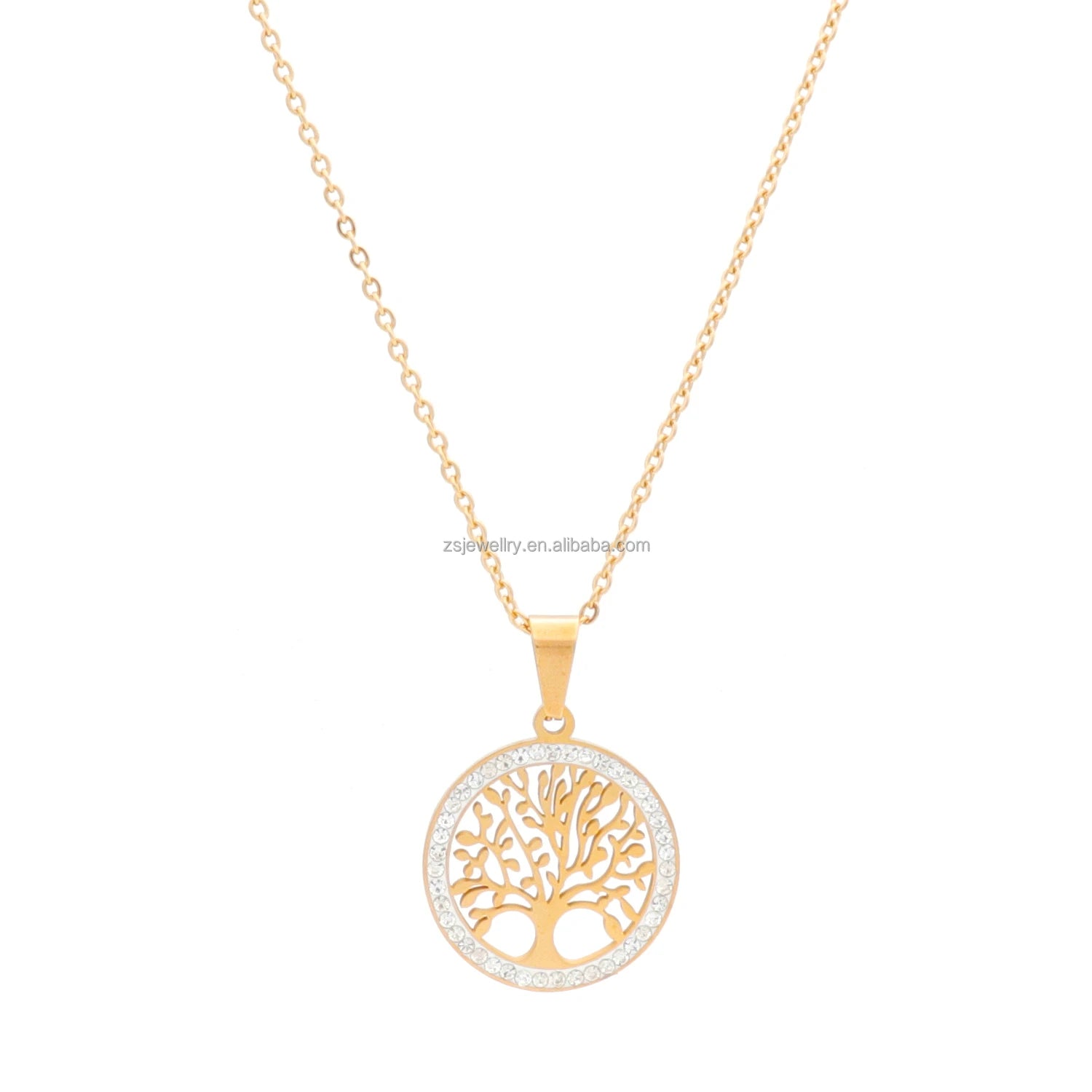 Double Gold Plated Girl Custom 316L Stainless Steel Fashion Gift Fashion Design Jewelry Life of Tree Necklaces