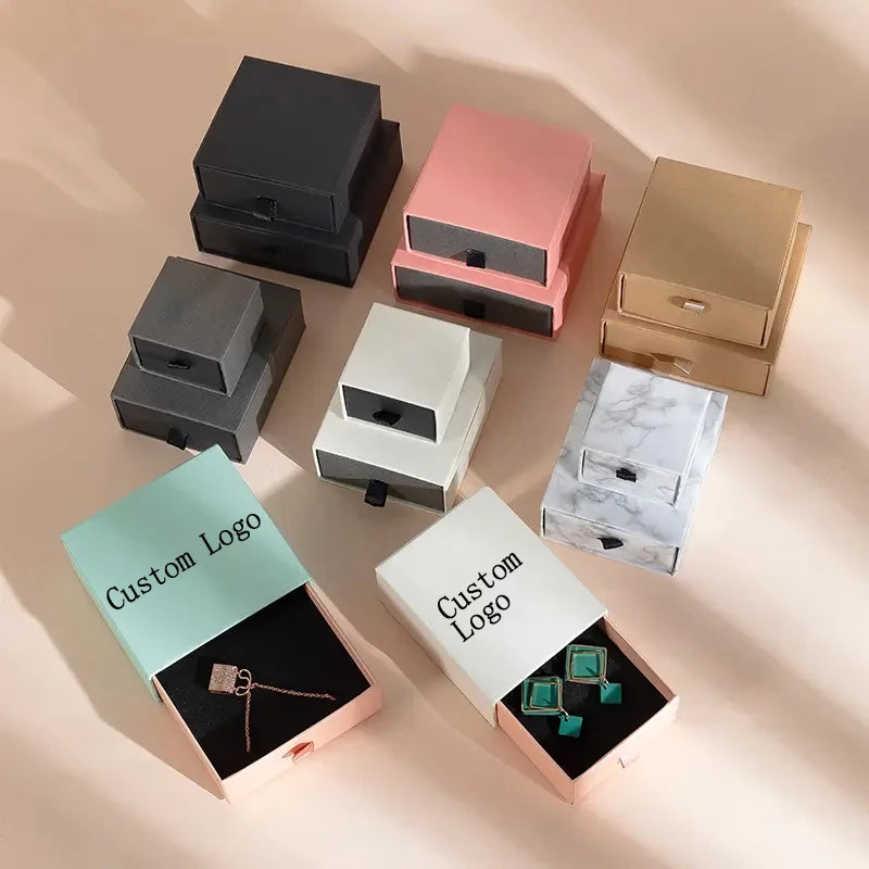 Wholesale Customizable Rigid Cardboard Jewelry Drawer Box with Logo Sliding Drawer Ring Paper Gift Box for Earrings Packaging