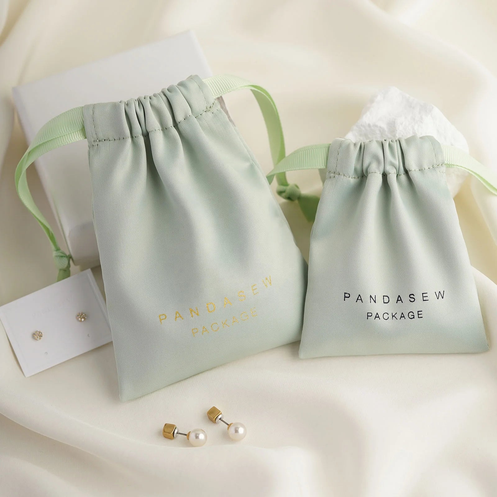 PandaSew Luxury Soft Fabric Dense Silk Satin Drawstring Bag Cosmetic Hair Wig High End Jewelry Packaging Pouch