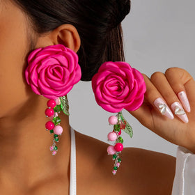 Fashion New Fabric Colored Large Flower Earrings Sweet Beads Long Earrings for Jewelry Shop N251012