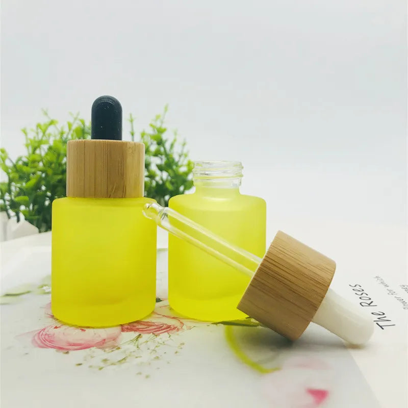 High-End 30ml 50ml Round Yellow Glass Dropper Oil Bottle for Cosmetic & Essential Oils