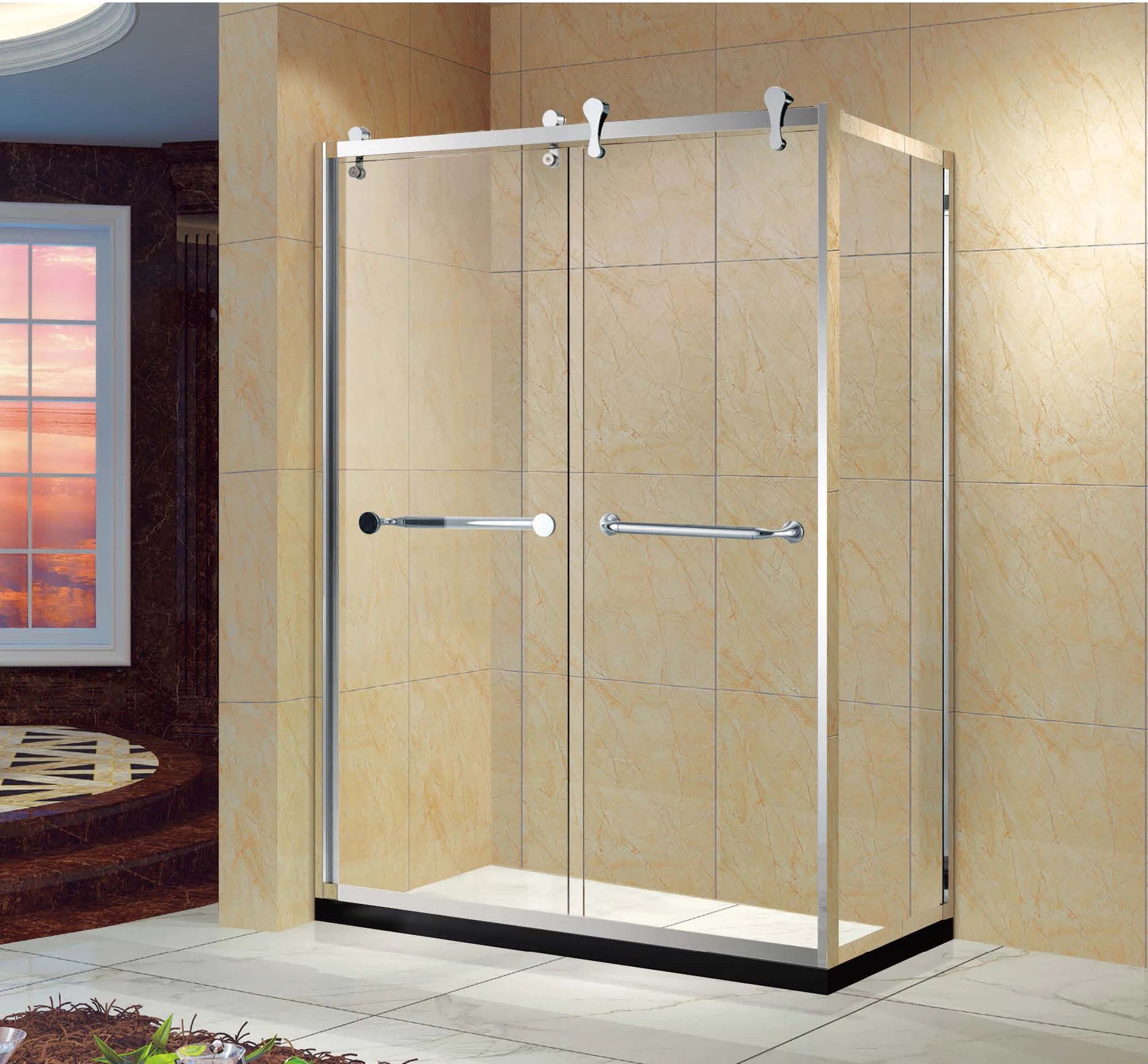 KMRY Best Seller Modern Hotel Bathroom Shower Glass Cabin 8mm Tempered Soft Closing Hinge Enclosure Aluminium Brushed Square