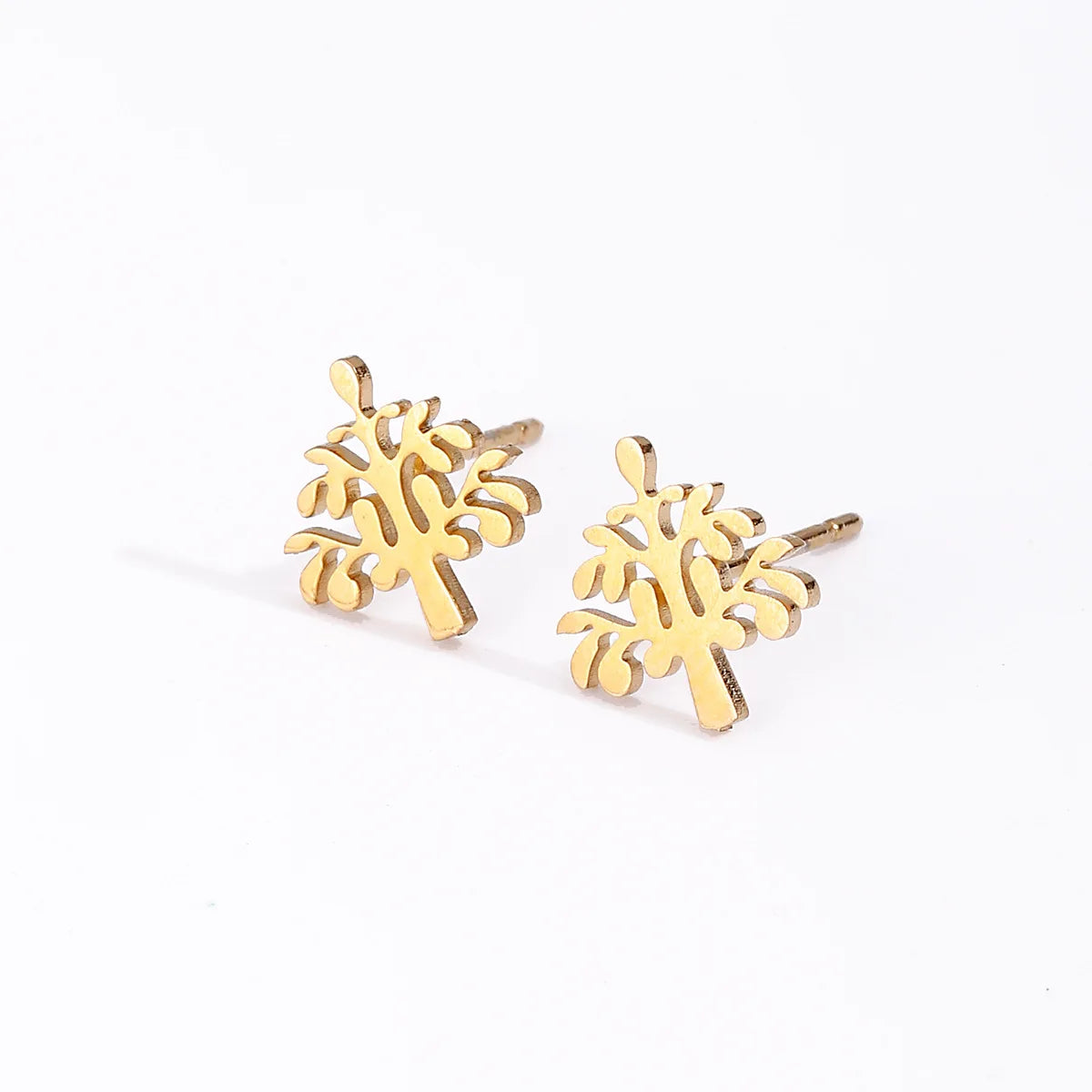 18k Gold Plated Wishing Tree Stud Earrings Christmas Tree Stainless Steel Earrings Flower Hypoallergenic Waterproof Earrings