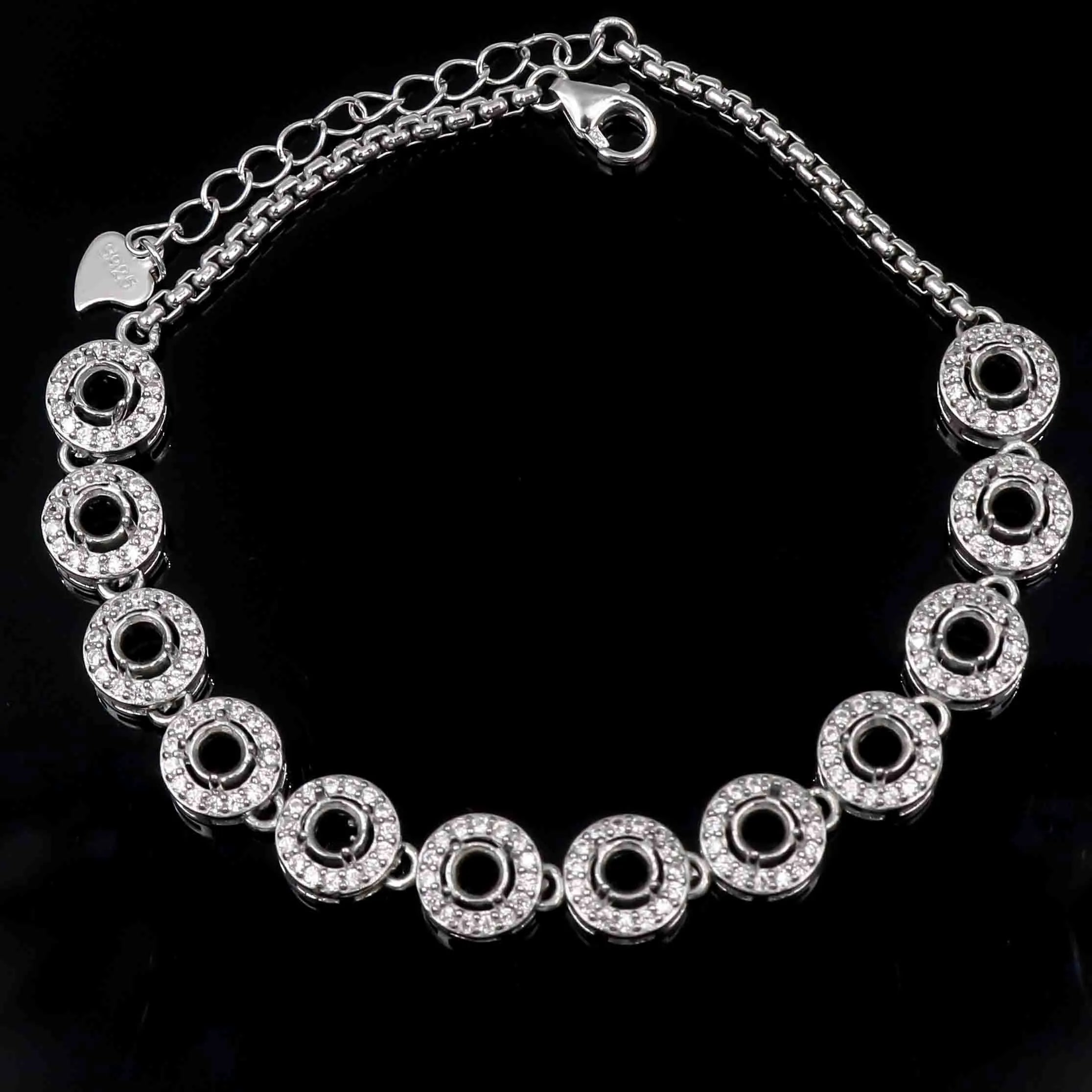 Sterling Silver 3.5*3.5mm Semi Mount Bracelet Blank Empty Support Mountain Setting S925 Base Holder Without Stone for DIY Inlay