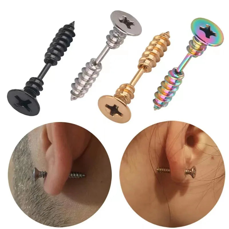 OnlyArt OATE0009 Stainless Steel Screw Stud Earrings Punk Style Gold Plated Unisex Cheap