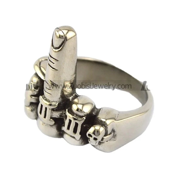 Personalized Stainless Steel Ring Hip Hop Style Punk Jewelry Silver Engraved Rebellious Middle Finger Sign Contempt Gold Plated