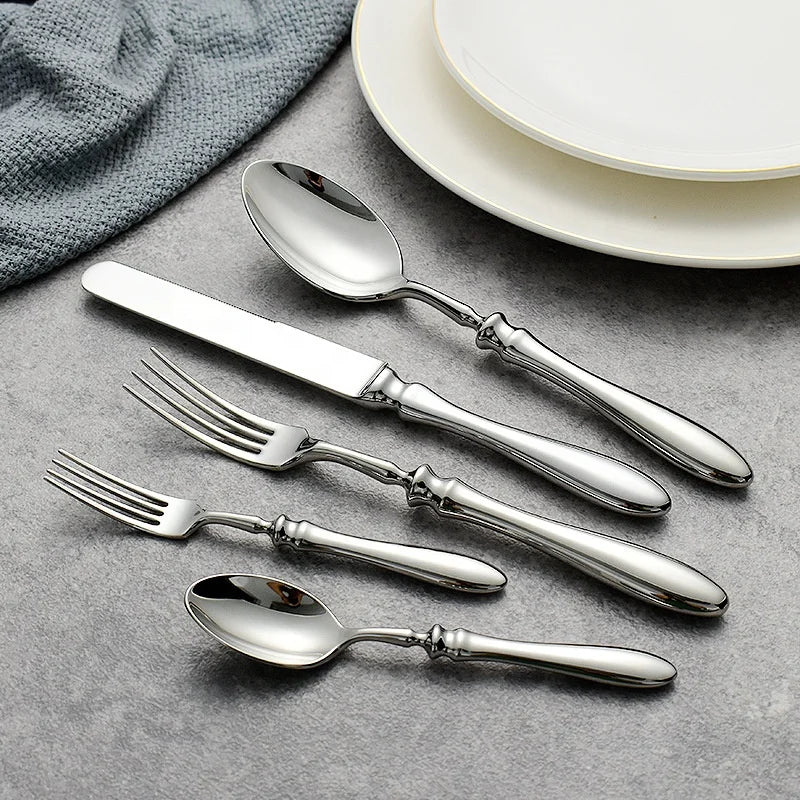 German 304 Stainless Steel Retro Fork Western Cutlery Set Steak Knife Dessert Spoon Stainless Steel High End for Restaurant