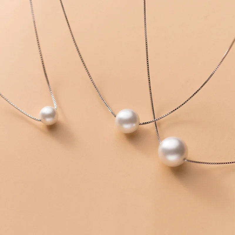 High Quality Simple Design S925 Sterling Silver Shell Pearl Beads Pendant Choker Necklace Women Girl D7461