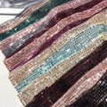 Wholesale Multi-Color Glittering Stripe Fluorescent Polyester Sequin Net Mesh Embroidered Fabric Knitted Wedding Girls Bags