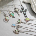 S925 Sterling Silver Plated 14k Gold Inlaid Sun Women Dainty Opal Moon Cross Heart Shaped Necklace Opal Gold Necklace