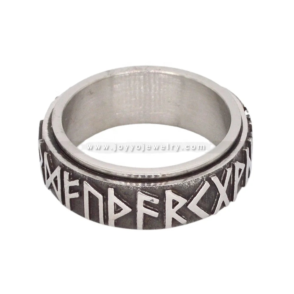 Hot-Selling Rotatable Viking Rune Letter Rings Stainless Steel Retro Nordic Men' Charming Fashion Ring
