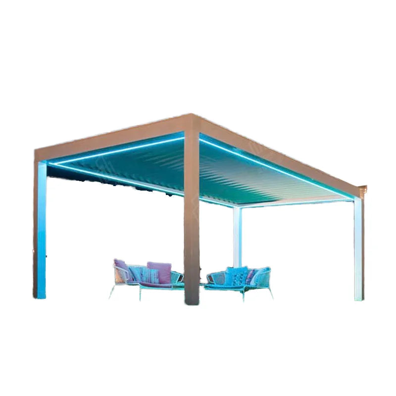 Modern Design Aluminum Alloy Motorized Gazebo LED Retractable Roof Outdoor Pergola Easy-to-Install Sun Protection Balcony Access
