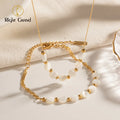 Waterproof 18K Gold Plated Stainless Steel Bracelet Jewelry Set Natural Shell Beads Chain Necklace Set