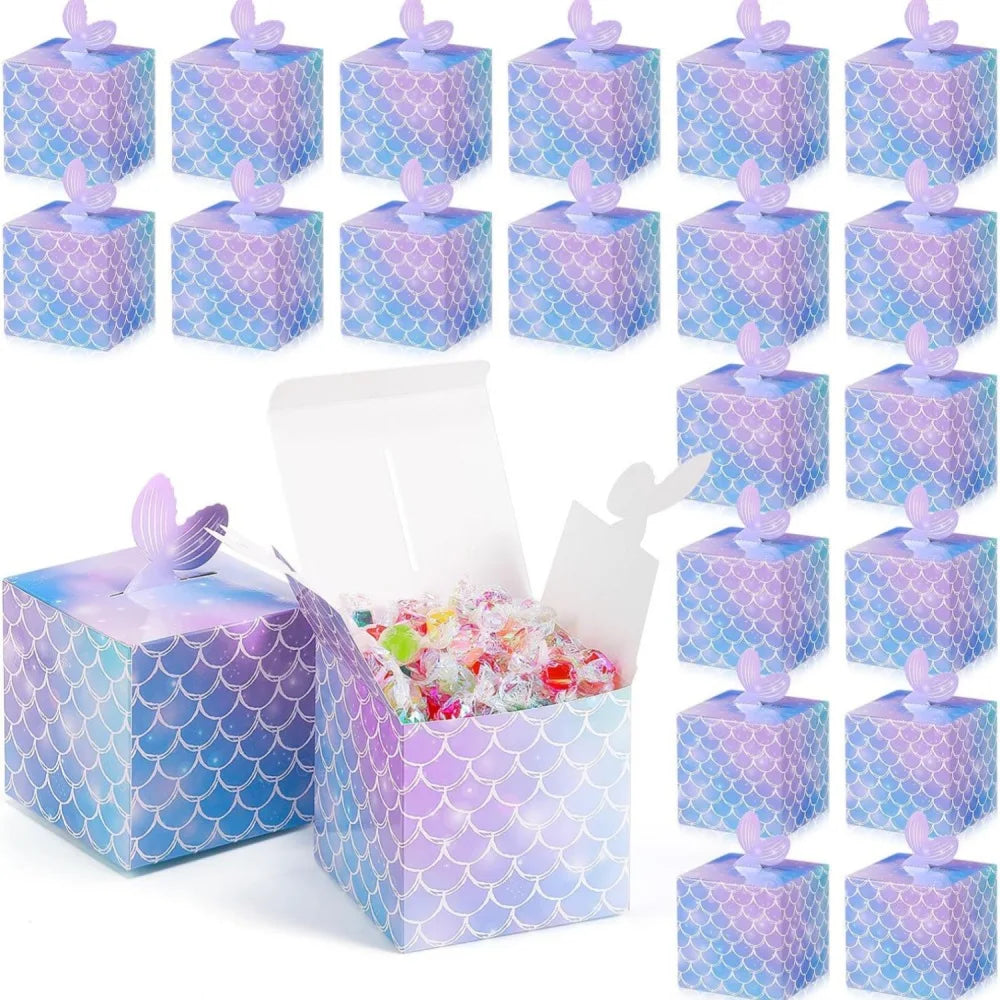 DAMAI Mermaid Fishtail Kraft Paper Gift Box Set for Candy Packaging Mermaid Theme Party Birthday Wedding Decoration Supplies