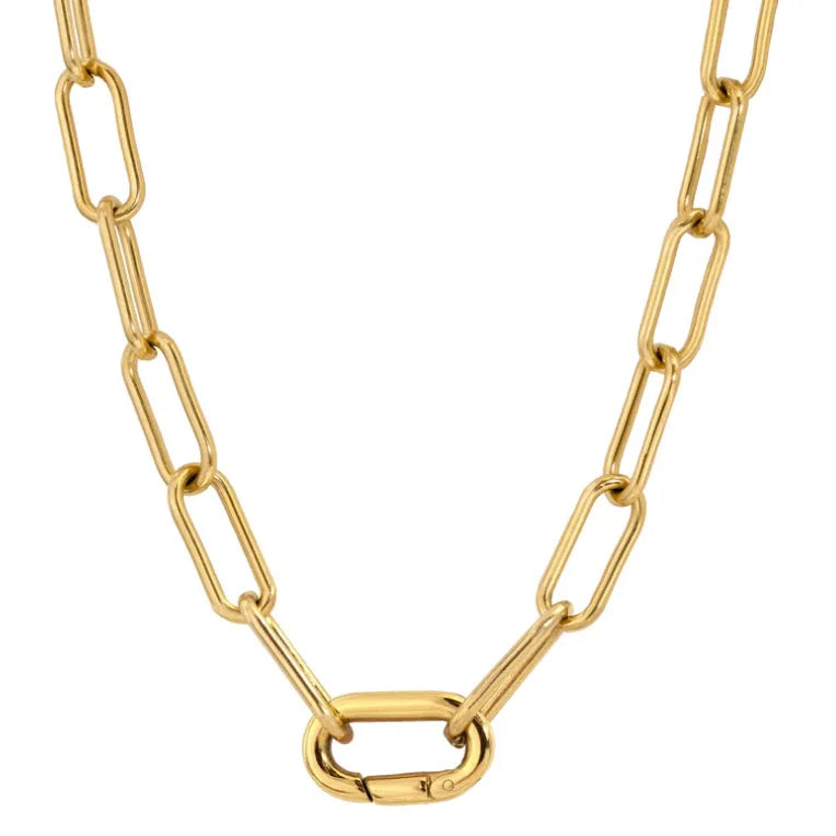 Long Link Necklace Gold Chain Necklace for Men Women Stainless Steel Runway Buckle Hiphop Necklace Jewelry