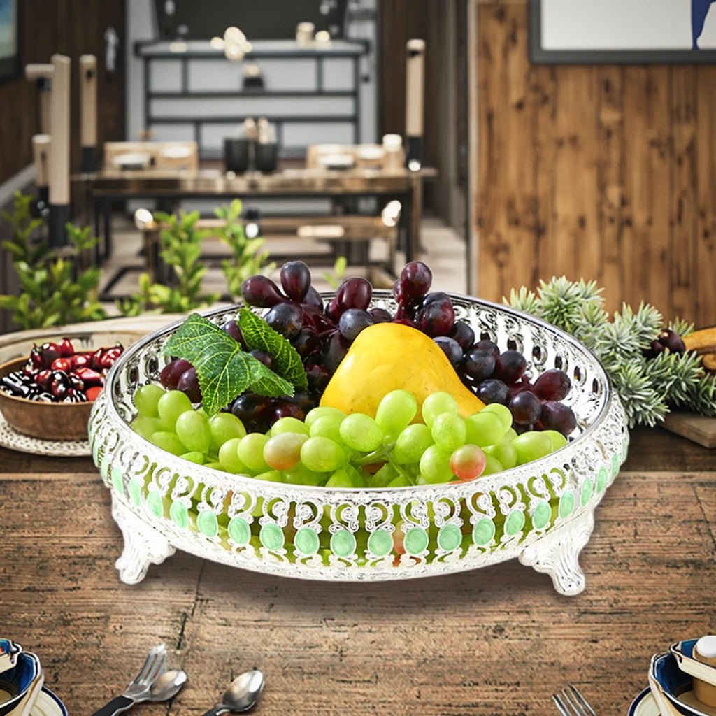 QIAN HU High-End Round Metal Snack Fruit Tray Container Creative Large Serving Dish with Handles for Parties European-Style