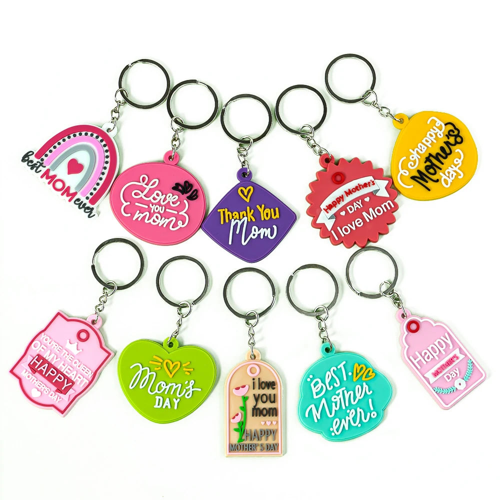 Factory Direct pink 2D Pvc Rubber pink Mothers Keychain Key Chain Ring Custom logo Wholesale Keychains Accessories for Mom