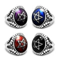 Punk Mens Jewellery Rings Stainless Steel Enamel Pentagram Ring