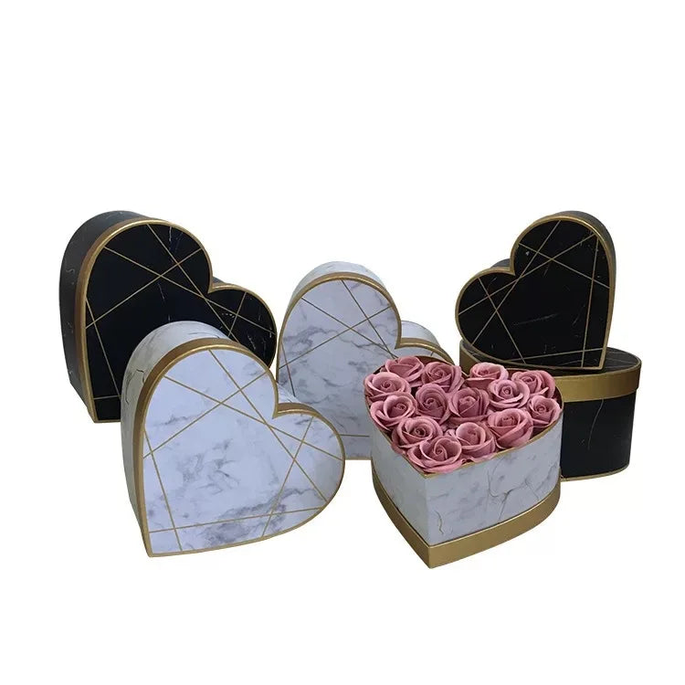 Zexwrap Wholesale Luxury Paper Flower Gift Box Florist Delivery Gift Heart Round Square Bronzing Marble Flower Box