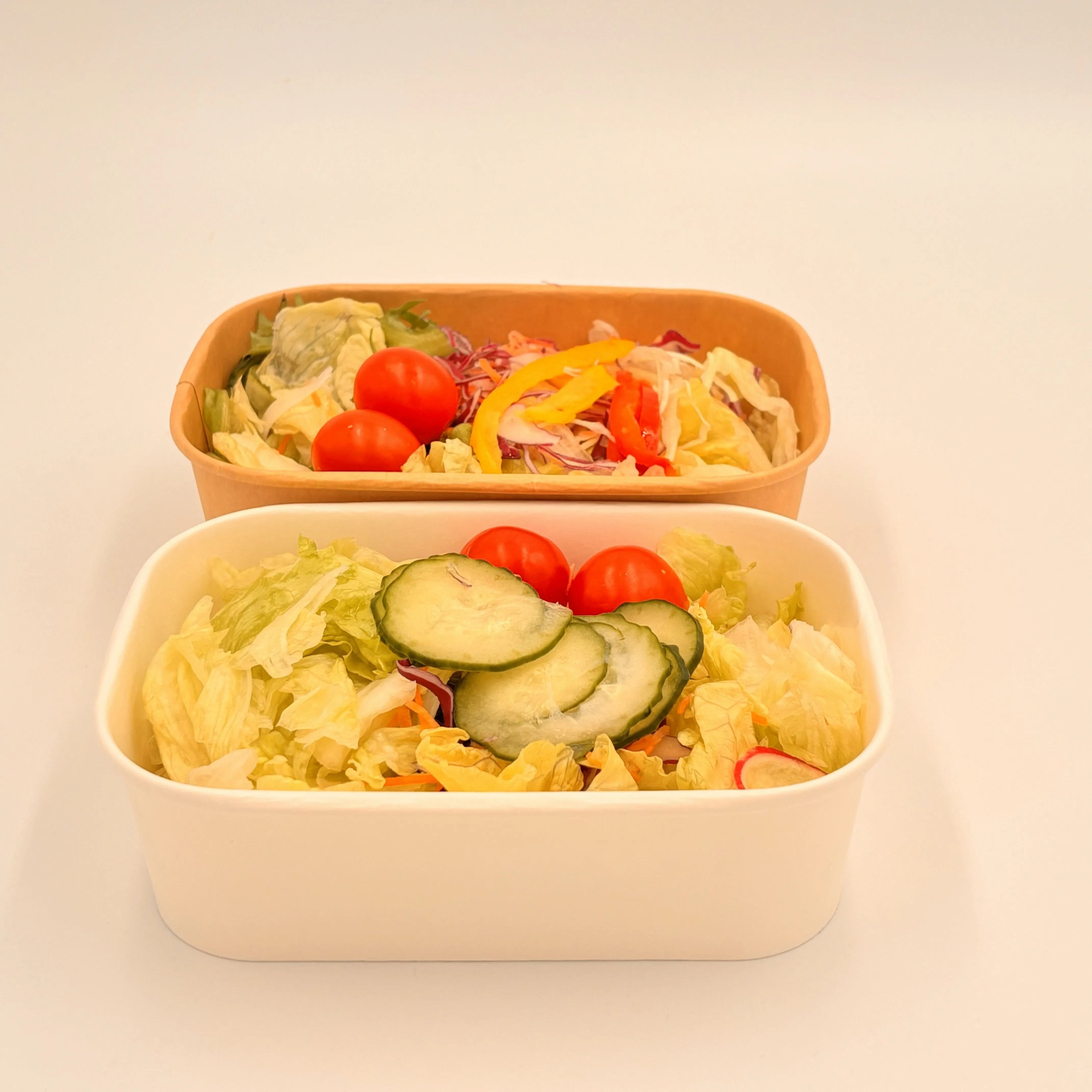 Recyclable Rectangular Square Kraft Paper Salad Bowl PP Lid Disposable Take-Away Food Container Sushi Matt Lamination Embossing