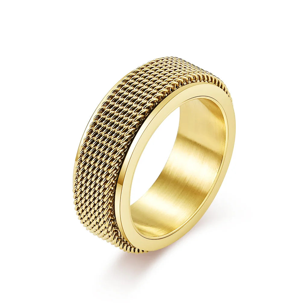 Fashion Men's Jewelry Stainless Steel Woven Mesh Belt Rotating Ring to Alleviate Anxiety Rotating Ring