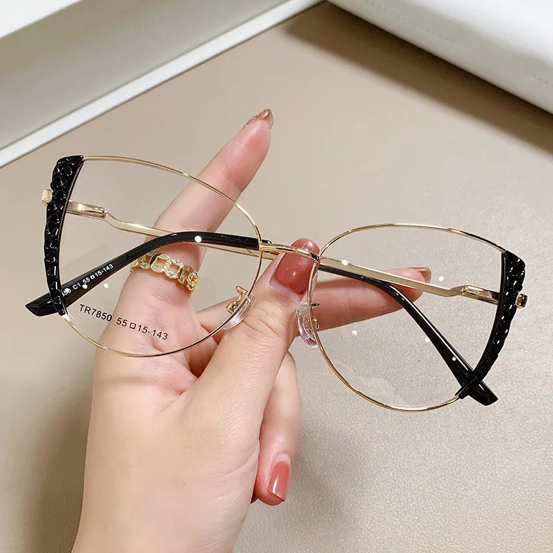 Jiuling Eyewear Free Custom Laser logo Plain Spectacles Fashion Women Cat Eye Anti Blue Light Glasses Frame Eyeglass